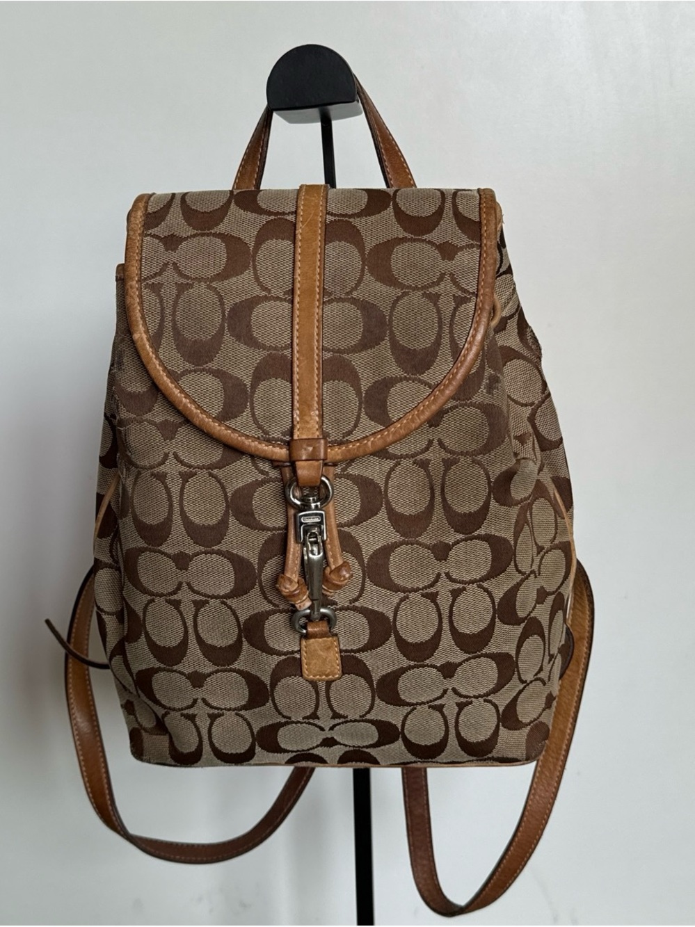 Coach Signature Canvas Drawstring Backpack in Brown and Tan